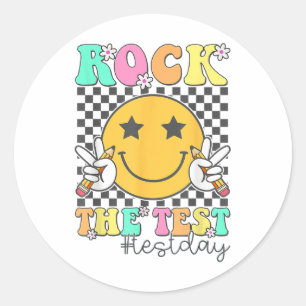 Rock The Test Motivational Test Day Smile Face Tes Classic Round Sticker