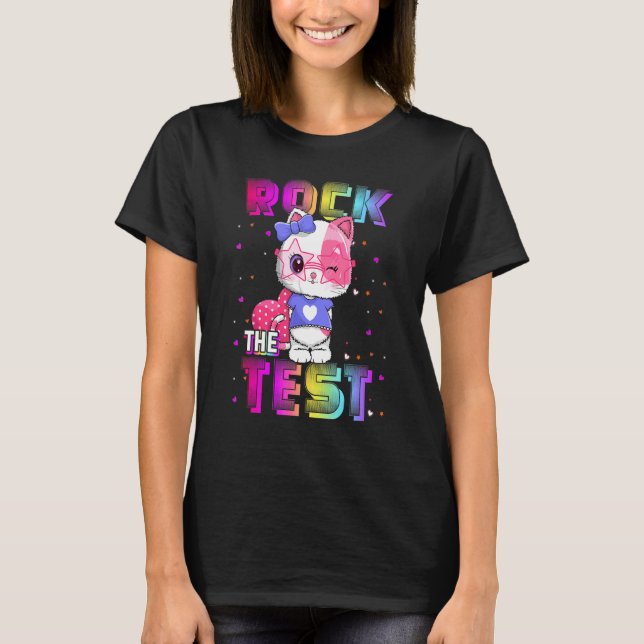 Rock The Test Teacher Test Day Testing Day Rainbow T-Shirt (Front)