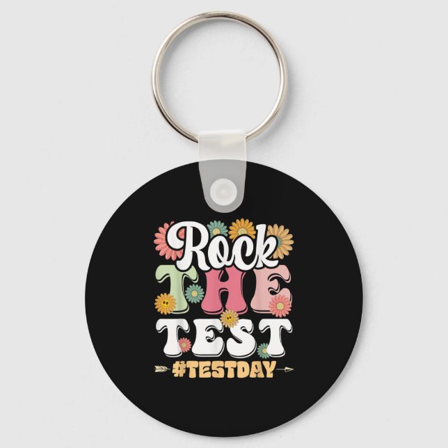 Rock The Test Testing Day Groovy Motivational Teac Key Ring (Front)