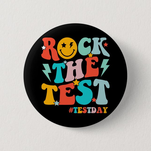 Rock The Test Testing Day Motivational Students Ki 6 Cm Round Badge (Front)