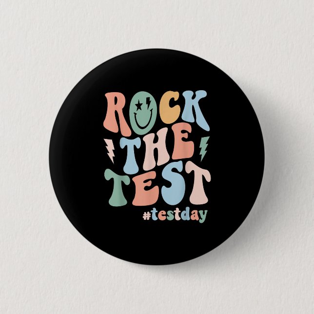 Rock The Test Testing Day Retro Motivational Teach 6 Cm Round Badge (Front)