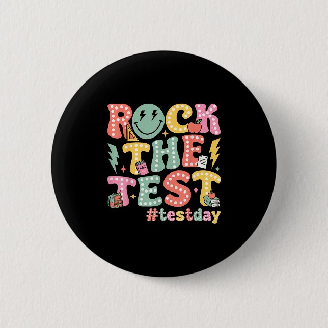 Rock The Test Testing Day Retro Motivational Teach 6 Cm Round Badge (Front)
