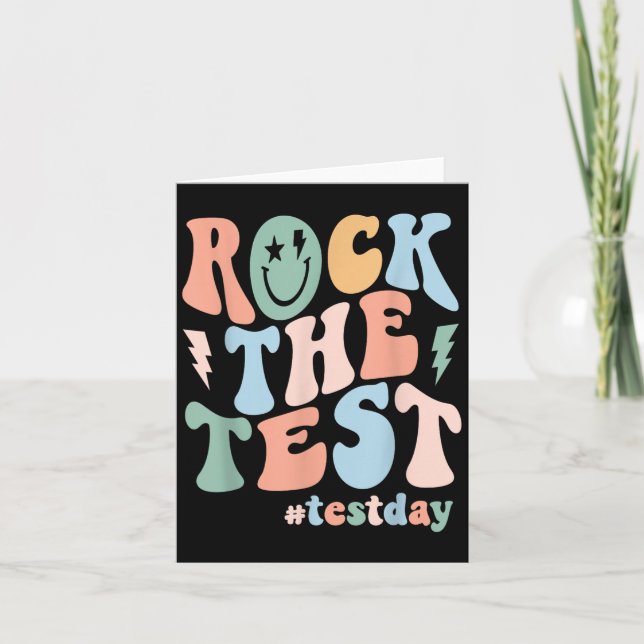 Rock The Test Testing Day Retro Motivational Teach Card (Front)