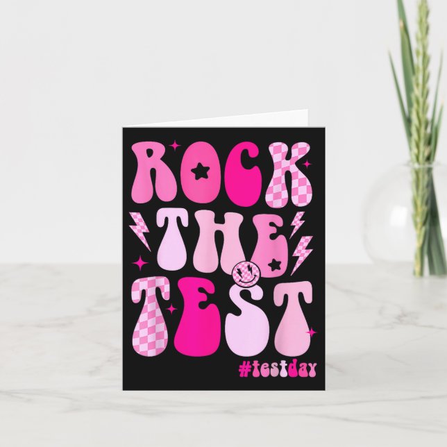 Rock The Test Testing Day Retro Motivational Teach Card (Front)