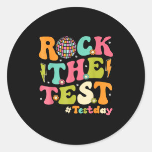 Rock The Test Testing Day Retro Motivational Teach Classic Round Sticker