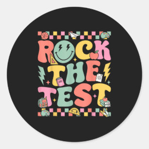 Rock The Test Testing Day Retro Motivational Teach Classic Round Sticker