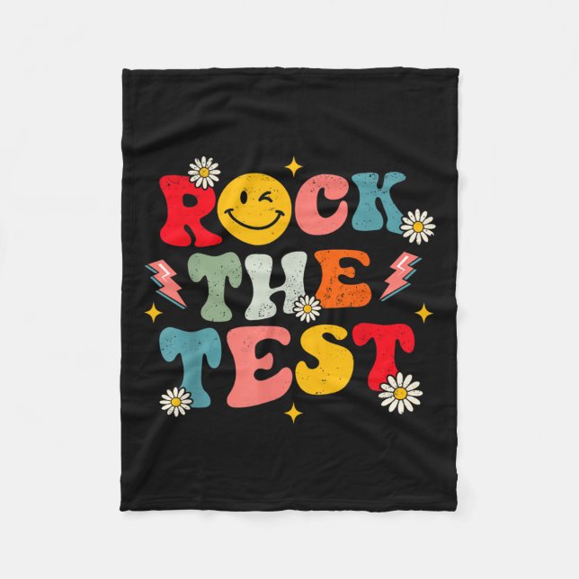 Rock The Test Testing Day Retro Motivational Teach Fleece Blanket (Front)