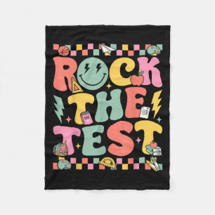 Rock The Test Testing Day Retro Motivational Teach Fleece Blanket