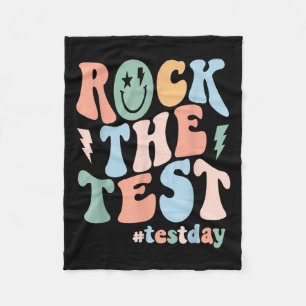 Rock The Test Testing Day Retro Motivational Teach Fleece Blanket
