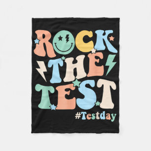 Rock The Test Testing Day Retro Motivational Teach Fleece Blanket