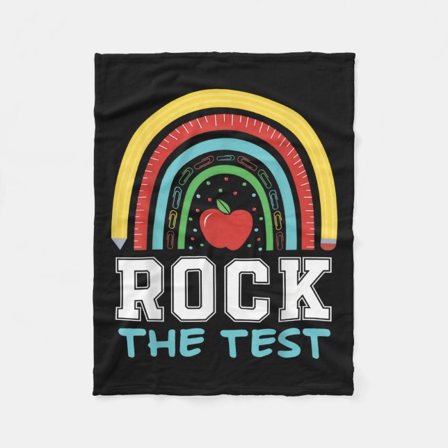 Rock The Test Testing Day Retro Motivational Teach Fleece Blanket (Front)