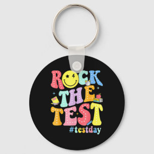 Rock The Test Testing Day Retro Motivational Teach Key Ring