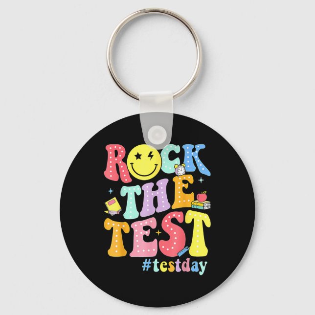 Rock The Test Testing Day Retro Motivational Teach Key Ring (Front)
