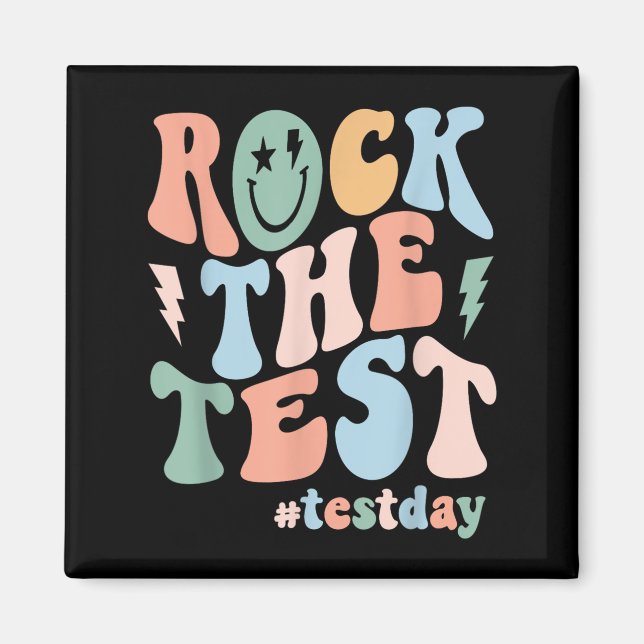 Rock The Test Testing Day Retro Motivational Teach Magnet (Front)