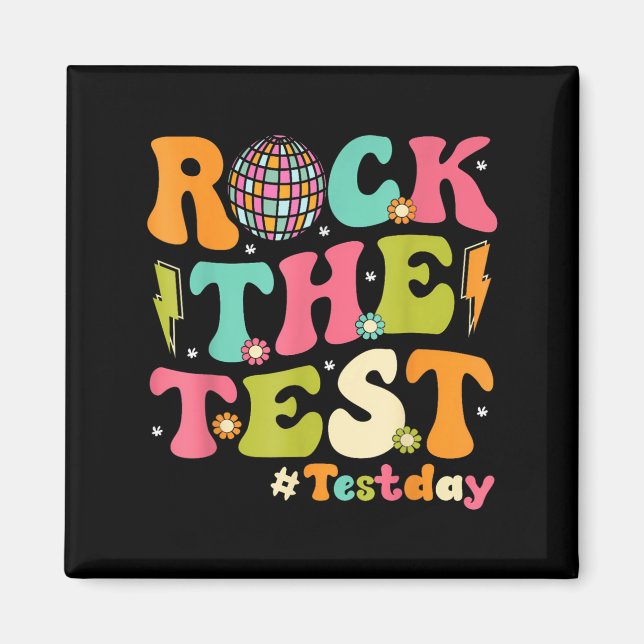 Rock The Test Testing Day Retro Motivational Teach Magnet (Front)