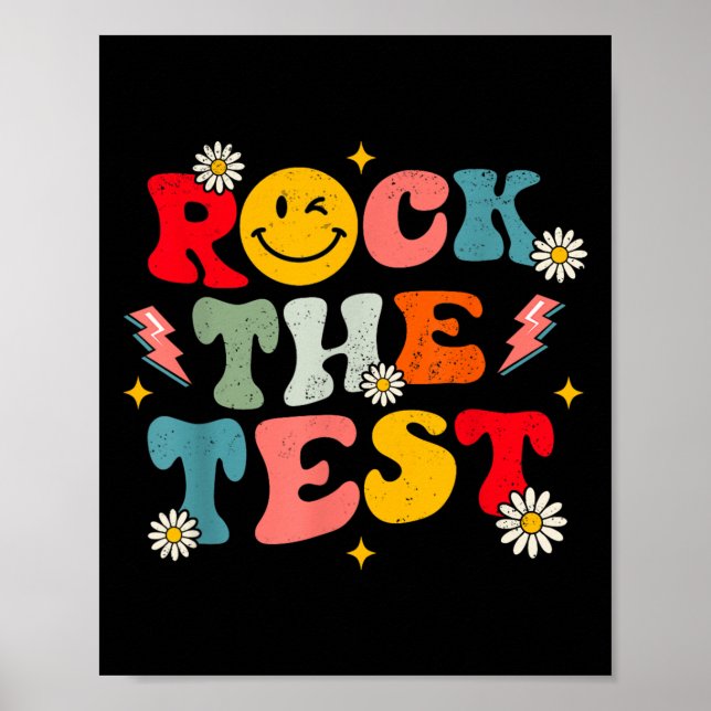 Rock The Test Testing Day Retro Motivational Teach Poster (Front)