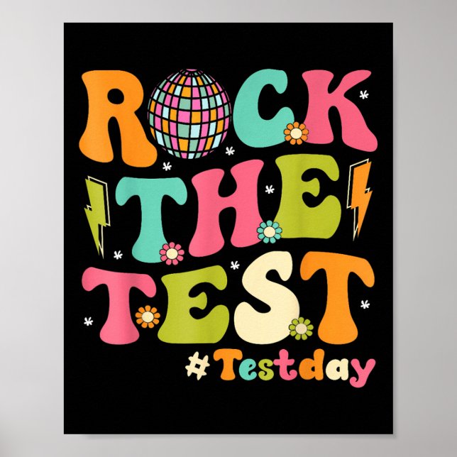 Rock The Test Testing Day Retro Motivational Teach Poster (Front)