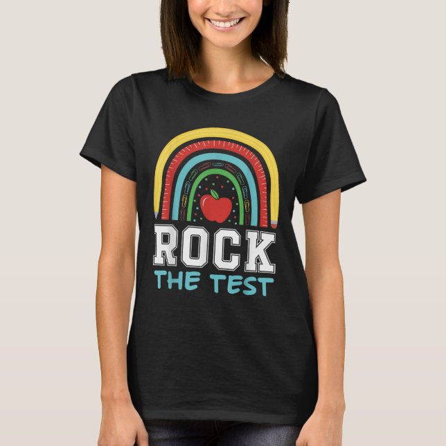 Rock The Test Testing Day Retro Motivational Teach T-Shirt (Front)