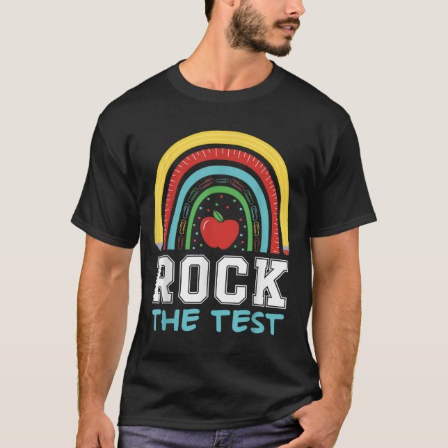 Rock The Test Testing Day Retro Motivational Teach T-Shirt (Front)