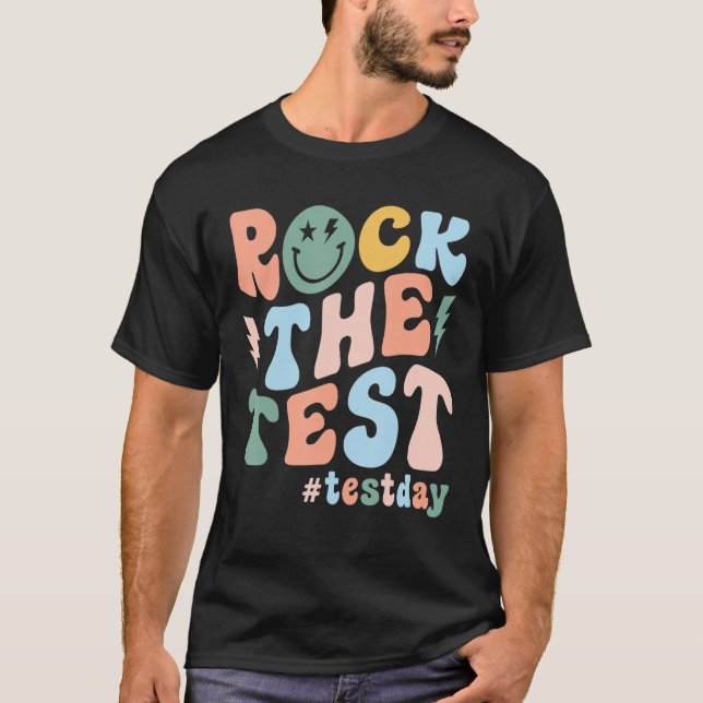 Rock The Test Testing Day Retro Motivational Teach T-Shirt (Front)