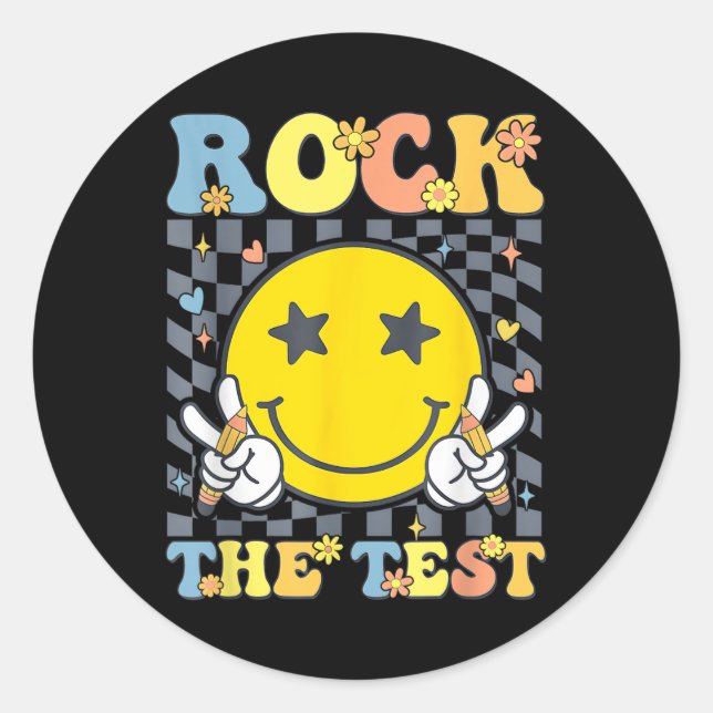 Rock The Test Testing Day Teacher  Classic Round Sticker (Front)