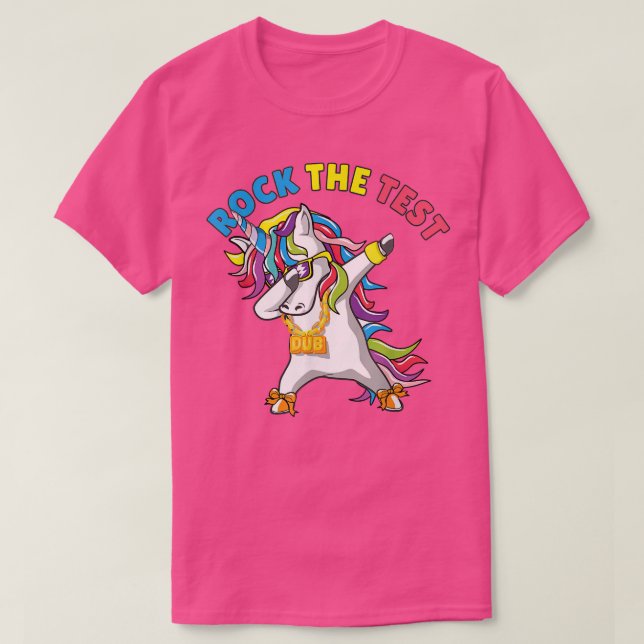 Rock The Test Unicorn Funny Testing Teaching Stude T-Shirt (Design Front)