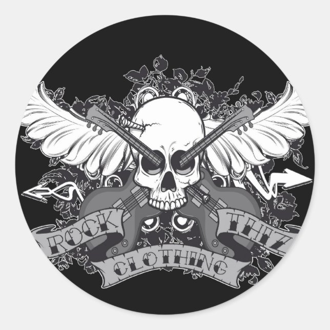 Rock Thiz Clothing Skull & Wings Stickers (Front)