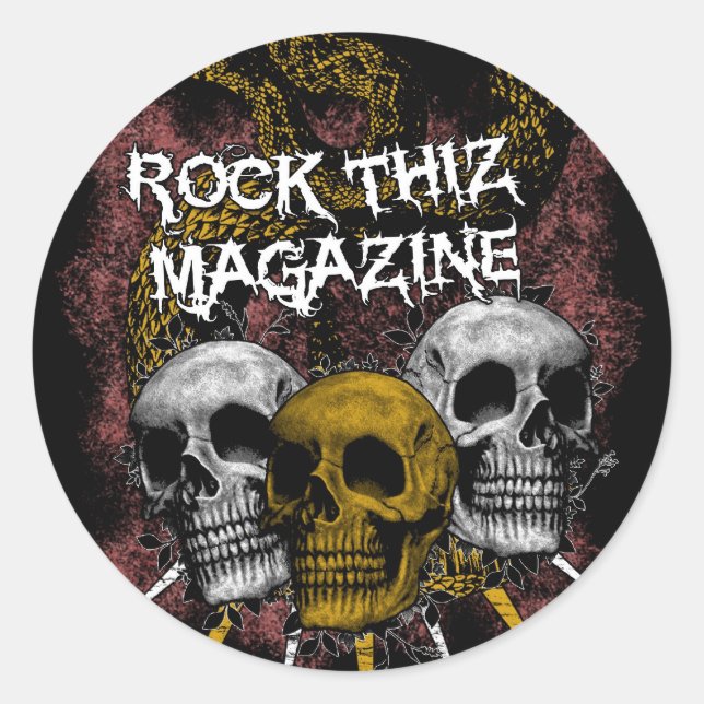 Rock Thiz Magazine Stickers 3 Skulls & Spikes (Front)
