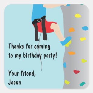Rock Wall Climbing Birthday Party Favour Square Sticker