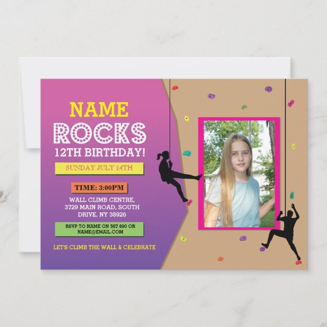 Rock Wall Climbing Birthday Party Photo Invite (Front)