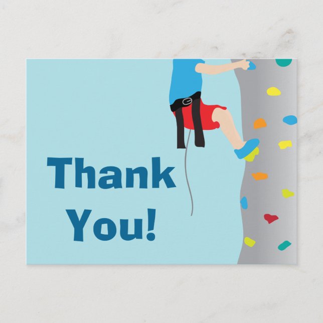 Rock Wall Climbing Birthday Party Thank You Postcard (Front)