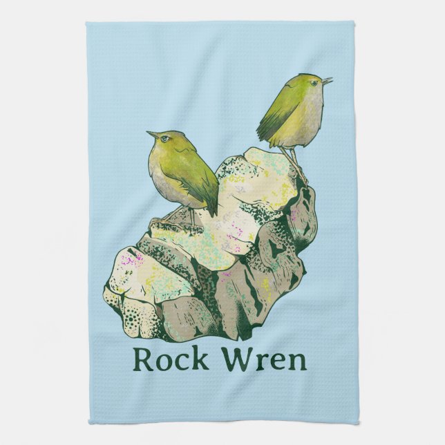 Rock Wren birds New Zealand Tea Towel (Vertical)