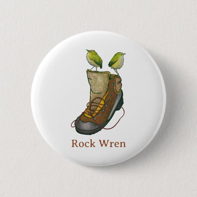 Rock Wren Tuke On a hiking boot 6 Cm Round Badge (Front)