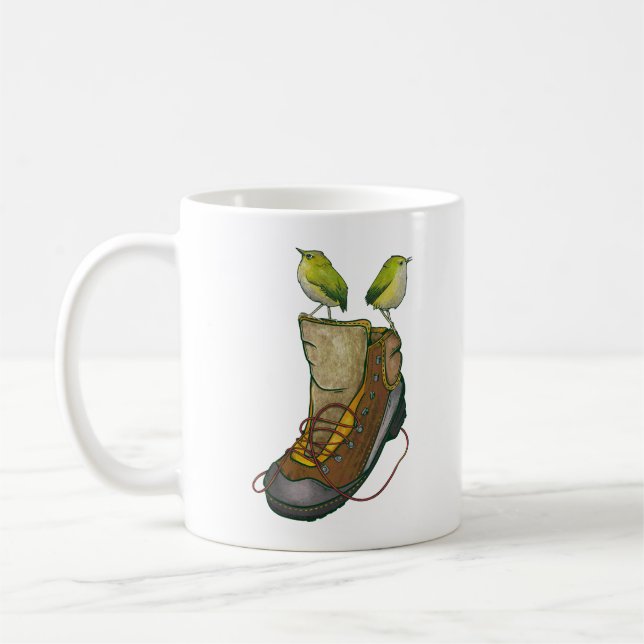 Rock Wren Tuke On a hiking boot Coffee Mug (Left)