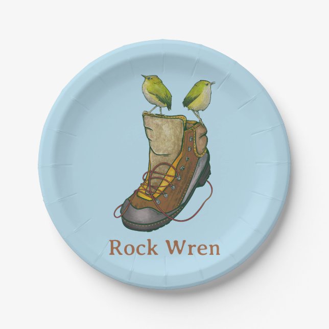 Rock Wren Tuke On a hiking boot Paper Plate (Front)