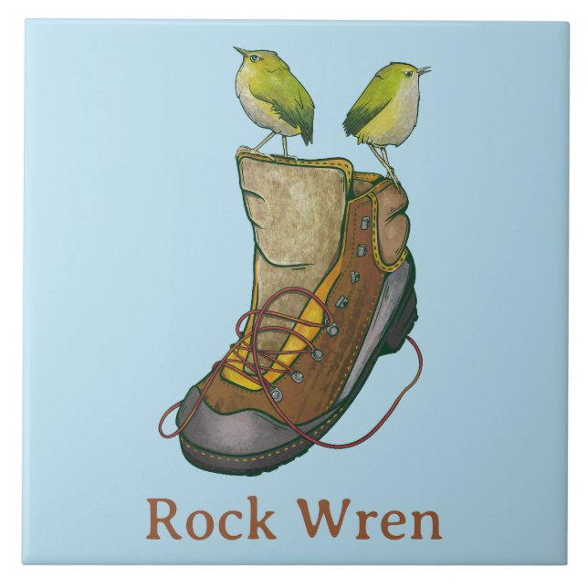 Rock Wren Tuke On a hiking boot Tile (Front)