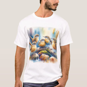 Rock Wrens Interacting ABREF113 - Watercolor T-Shirt