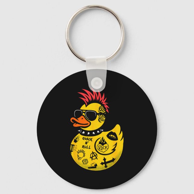 Rock Yellow Rubber Duck Men Women Kids Funny Duck  Key Ring (Front)