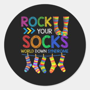 Rock Your Socks Cute 3-21 Trisomy 21 World Down Sy Classic Round Sticker