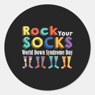 Rock Your Socks Cute 3-21 Trisomy 21 World Down Sy Classic Round Sticker
