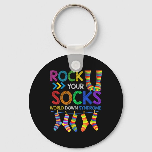 Rock Your Socks Cute 3-21 Trisomy 21 World Down Sy Key Ring (Front)