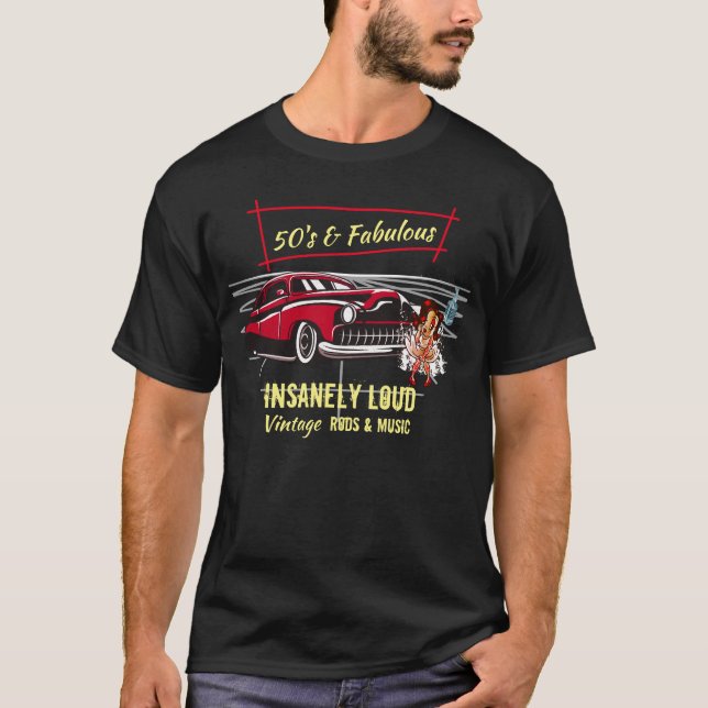 Rockabilly 50's and Fabulous Sled Car Rod Music   T-Shirt (Front)