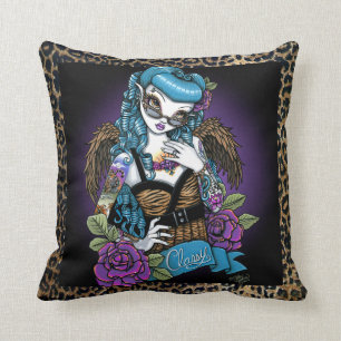 Rockabilly Baby Tattoo Angel Throw Pillow
