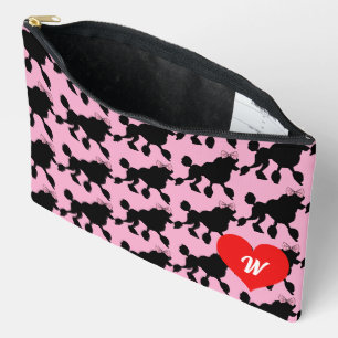 Rockabilly Black Poodles Pink Monogram Accessory Pouch