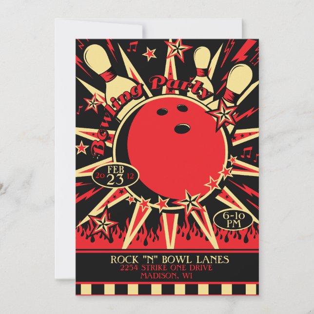 Rockabilly Bowling Party Invitation (Front)