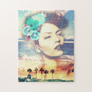 Rockabilly California Palms Coastal Summer Woman Jigsaw Puzzle