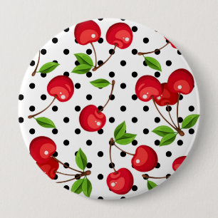 Rockabilly Cherries Polka Dots on White 10 Cm Round Badge