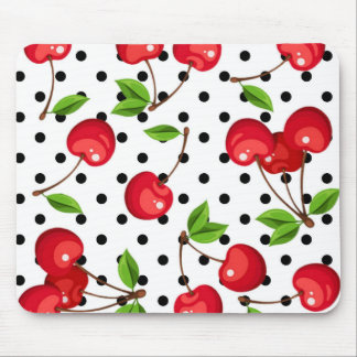 Rockabilly Cherries Polka Dots on White Mouse Mat
