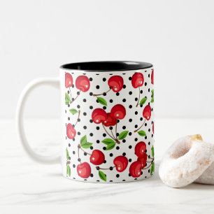 Rockabilly Cherries Polka Dots on White Two-Tone Coffee Mug