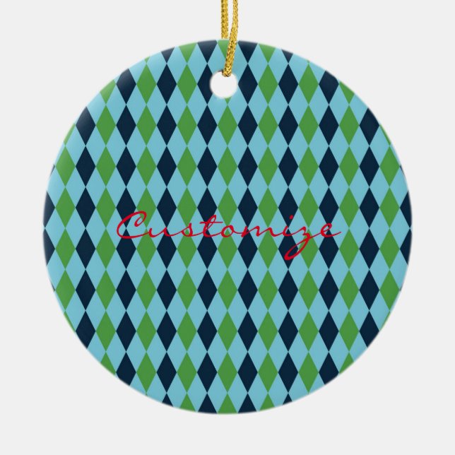 Rockabilly diamond plaid Thunder_Cove Ceramic Tree Decoration (Front)